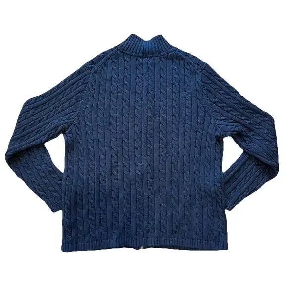 LL Bean Sweater Full Zip Men’s Sz 1X Holiday Cable Knit Blue 100% Cotton 251834 - Picture 2 of 9